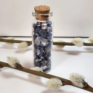Gemstone Chip Wishing Bottle,  Sodalite, Wiccan, Chakra, Reiki